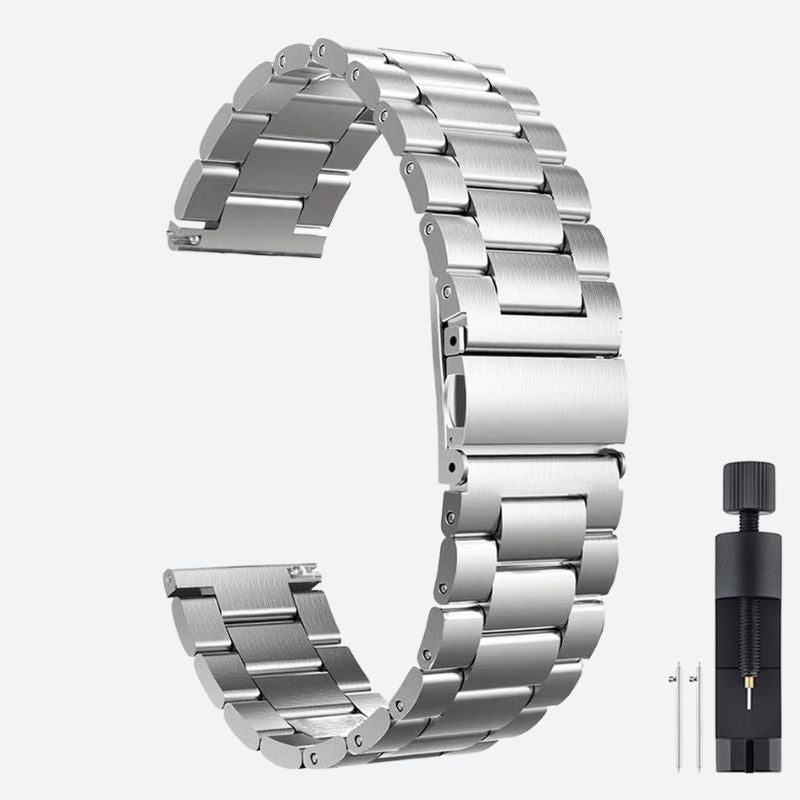 Bracelet montre connectée acier à maillons, vue de face