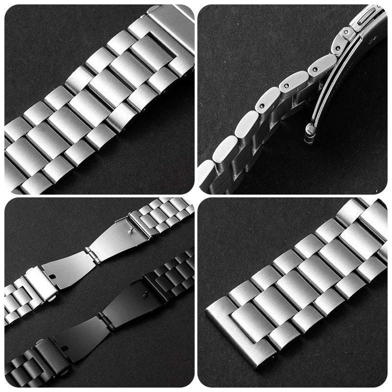 Bracelet montre connectée acier au poignet