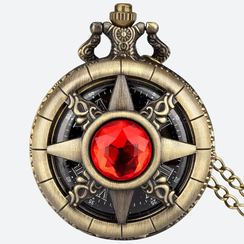 Détail de la pierre colorée de la montre à gousset