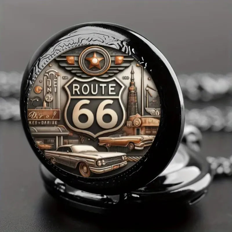 Détail du couvercle Route 66 de la montre à gousset