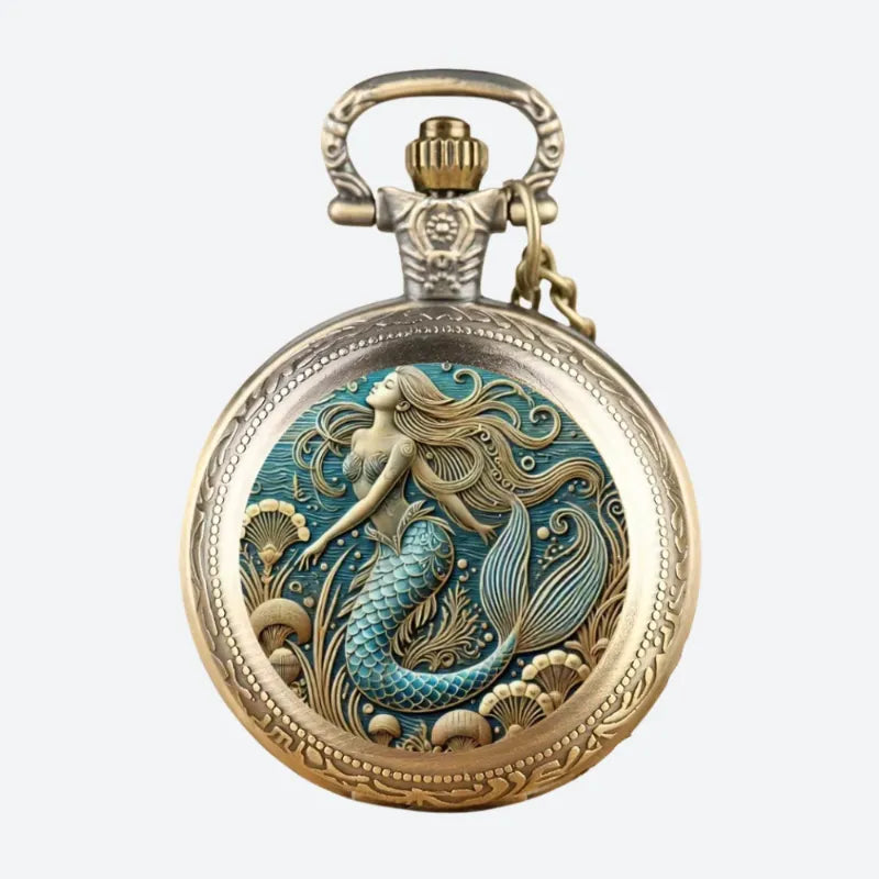 Montre à gousset homme sirène bronze antique, vue de face