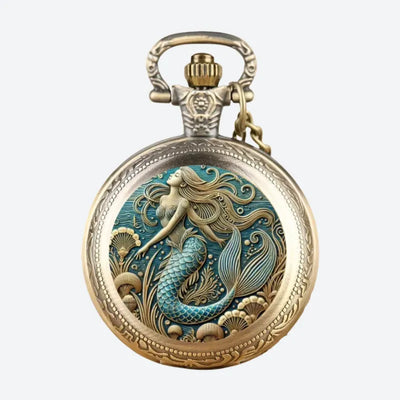 Montre à gousset homme sirène bronze antique, vue de face