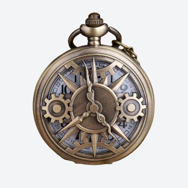 Montre à gousset homme steampunk bronze à engrenages, vue de face