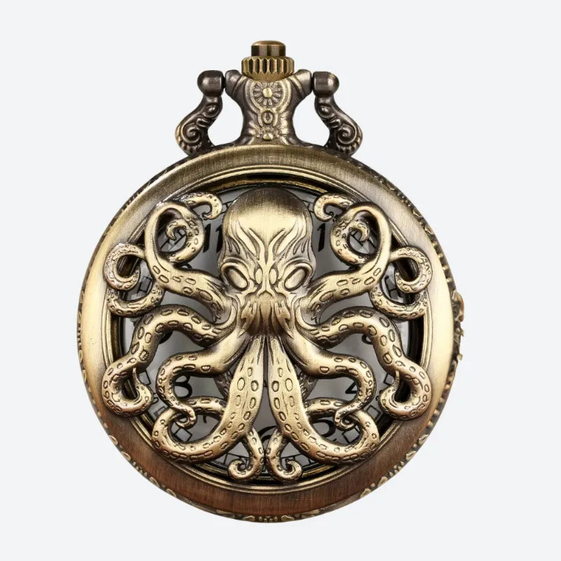 Montre à gousset homme steampunk Kraken en relief, vue de face