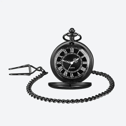 Montre à Gousset Homme Vintage Chiffres Romains Chaîne Noire