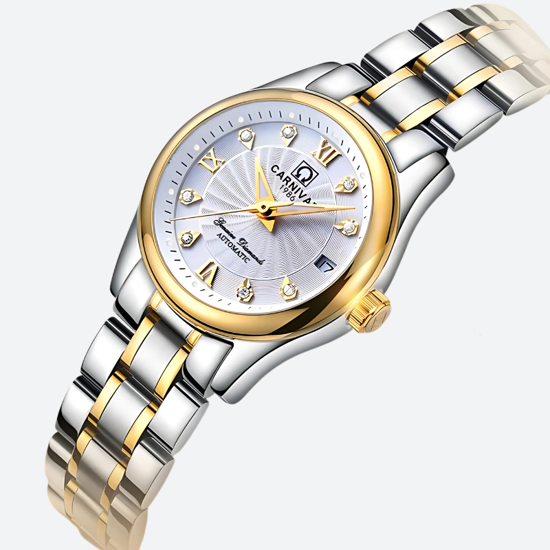 Contour doré du boîtier de la montre automatique femme