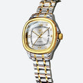 Montre automatique femme bicolore aiguilles phosphorescentes, vue de face