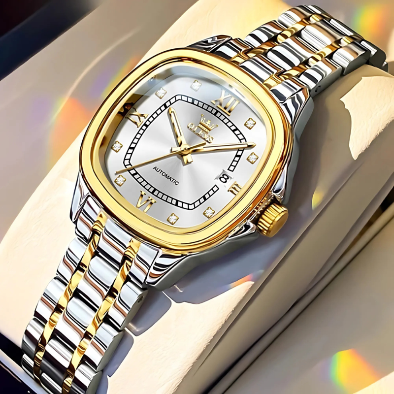 Montre automatique femme aiguilles lumineuses dans la pénombre
