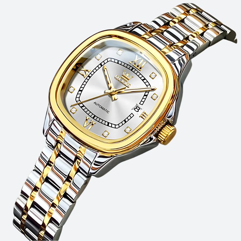 Montre automatique femme bicolore, gros plan