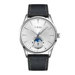 Montre Automatique Femme Cadran Argenté Bracelet Cuir Noir