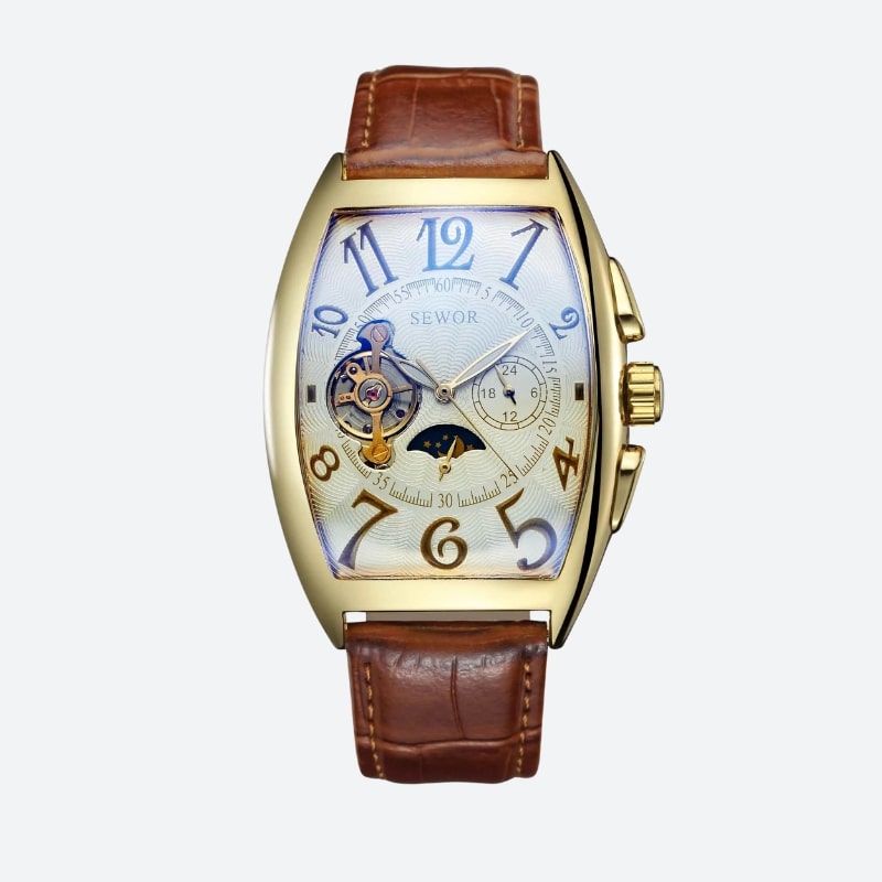 Montre automatique femme cadran squelette phases lunaires, vue de face