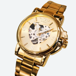 Montre Automatique Femme Squelette Dorée Bracelet Acier