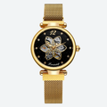Montre automatique femme squelette floral, vue de face