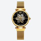 Montre automatique femme squelette floral, vue de face