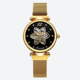 Montre Automatique Femme Squelette Floral Maille Milanaise