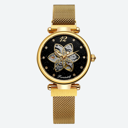 Montre Automatique Femme Squelette Floral Maille Milanaise