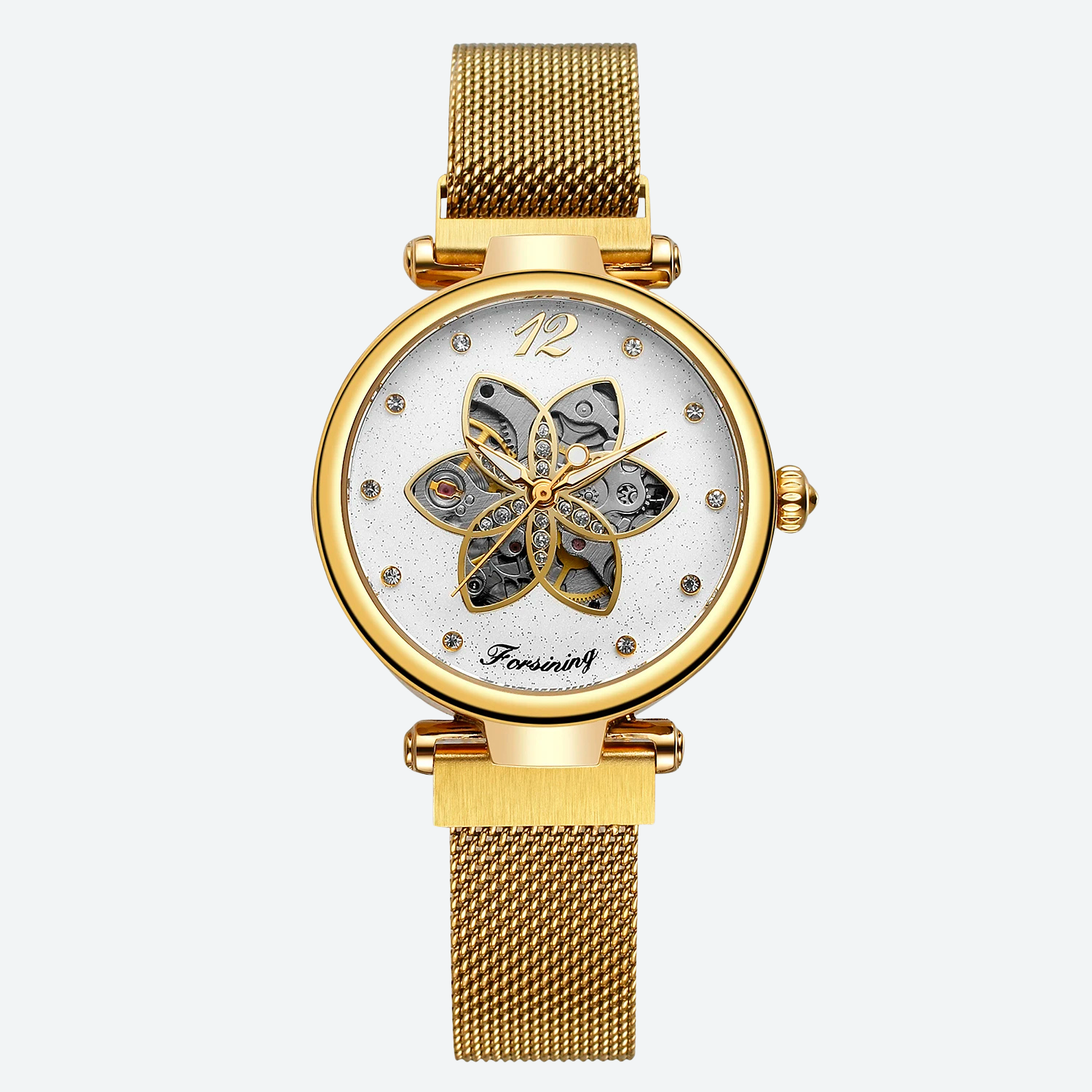 Mouvement or rose visible de la montre automatique femme