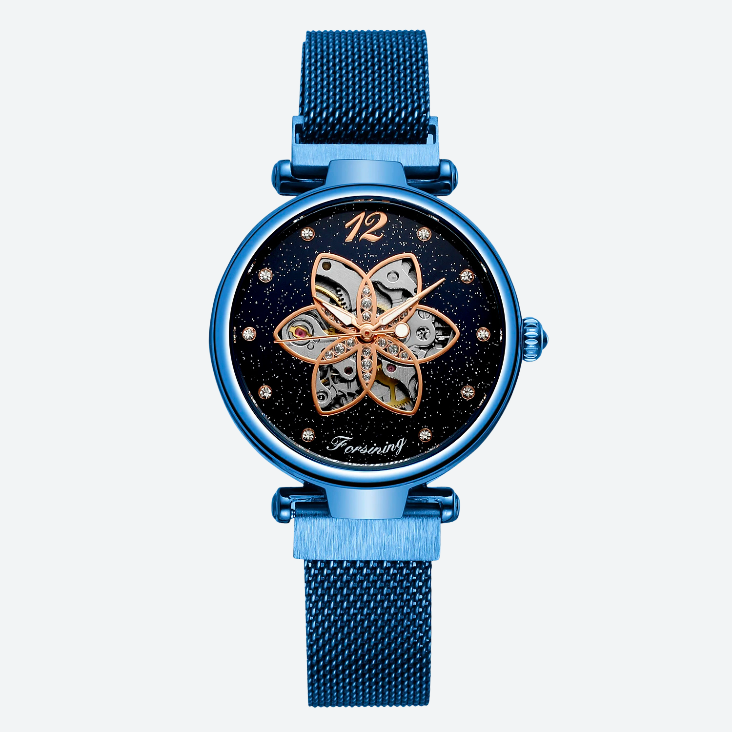 Montre automatique femme florale au poignet