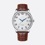 Montre automatique homme acier vintage bracelet cuir, vue de face