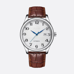 Montre Automatique Homme Acier Vintage Bracelet Cuir
