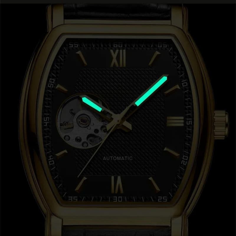 Bracelet cuir véritable de la montre automatique homme tonneau