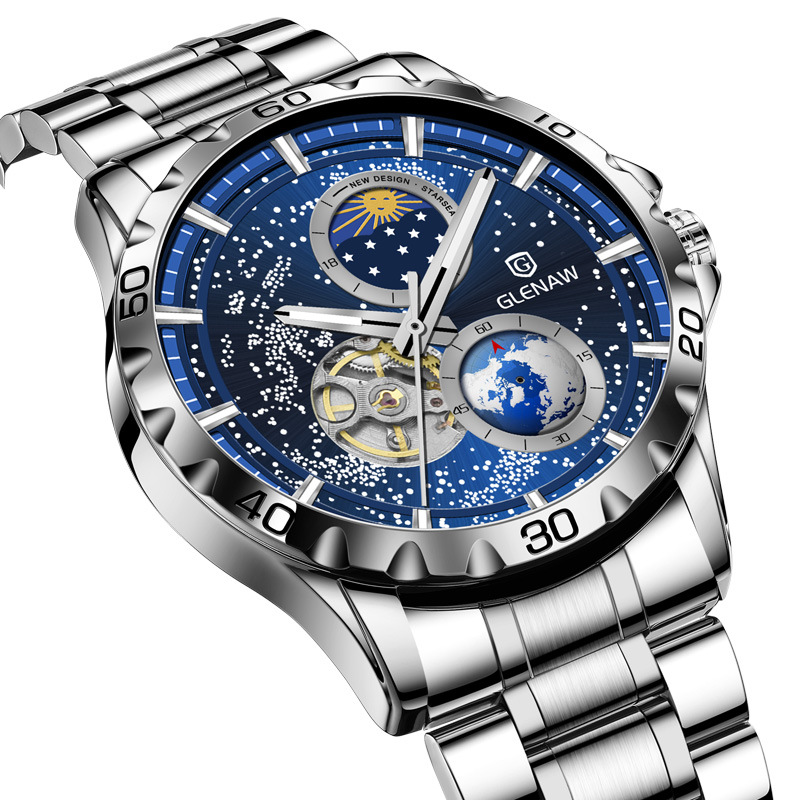 Détail du cadran galaxie de la montre automatique homme