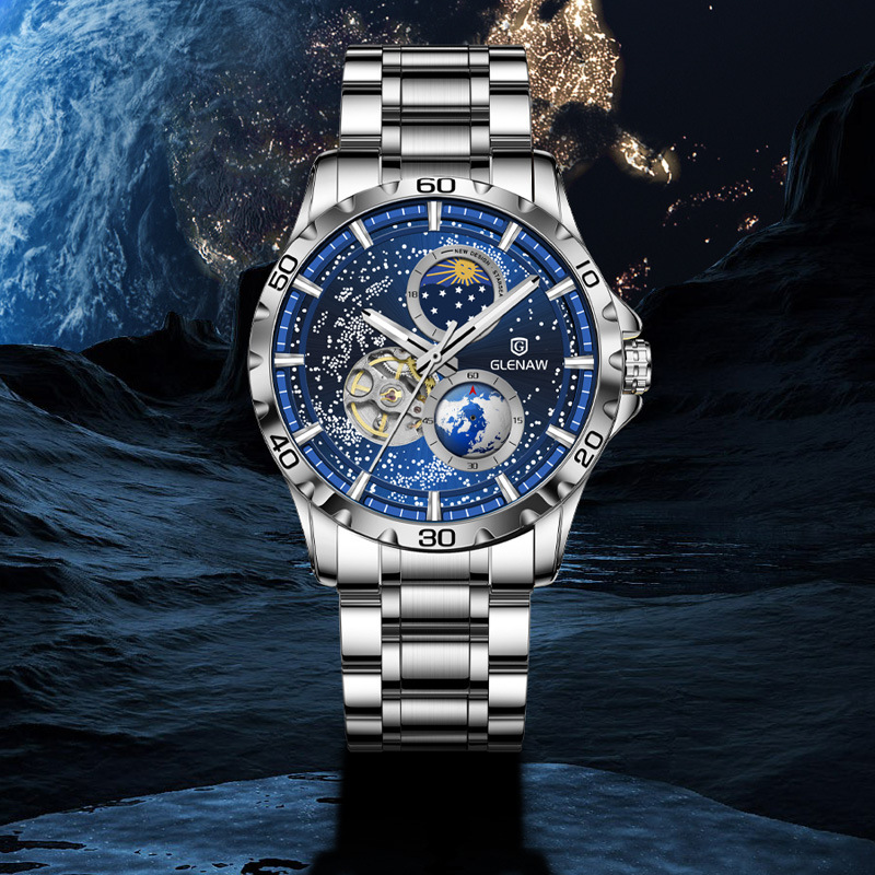 Éclairage nocturne de la montre automatique homme galaxie