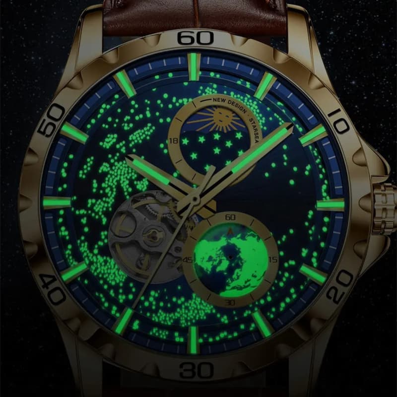 Montre automatique homme galaxie bracelet cuir