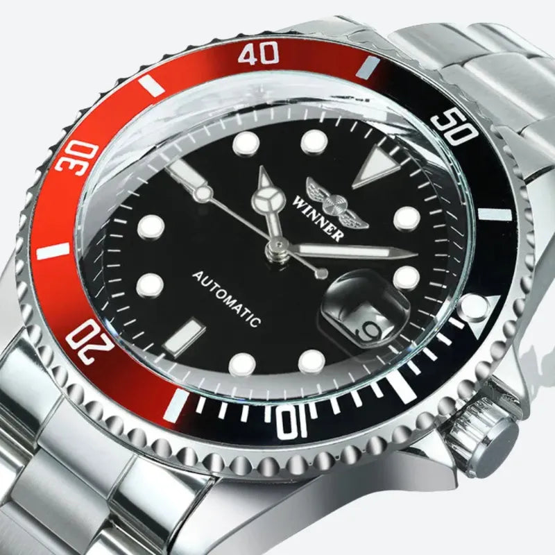 Montre automatique homme cadran noir, vue de dos