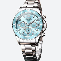 Montre Chronographe Femme Cadran Bleu Glacier & Finitions Chromées