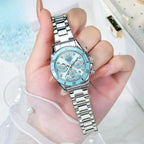 Montre Chronographe Femme Cadran Bleu Glacier & Finitions Chromées - vue 3 - Montrelio