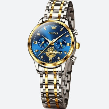 Montre Chronographe Femme Cadran Bleu Roi & Bracelet Acier Bicolore