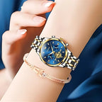Montre Chronographe Femme Cadran Bleu Roi & Bracelet Acier Bicolore - vue 2 - Montrelio