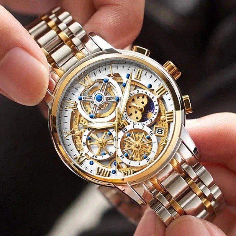 Montre Chronographe Femme Cadran Texturé & Bracelet Métallique - vue 3 - Montrelio