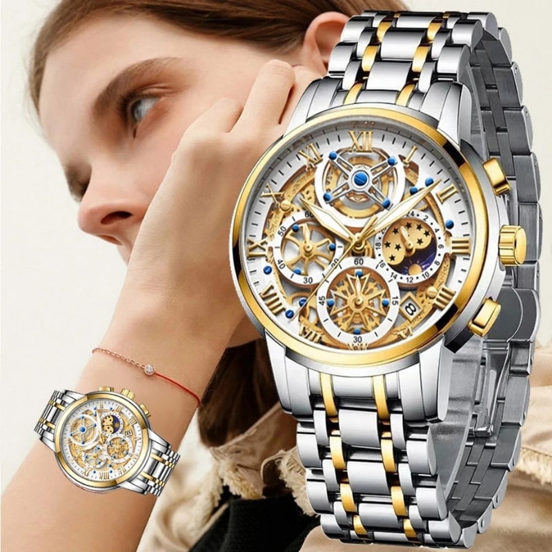 Montre Chronographe Femme Cadran Texturé & Bracelet Métallique - vue 3 - Montrelio