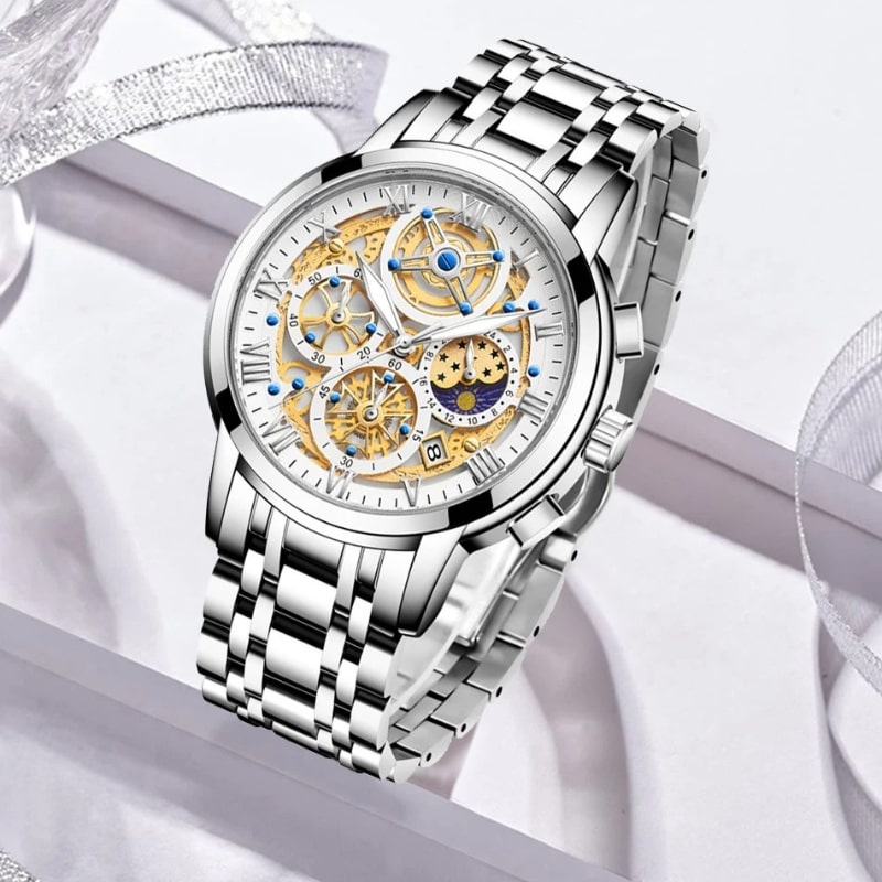 Montre Chronographe Femme Cadran Texturé & Bracelet Métallique - vue 5 - Montrelio