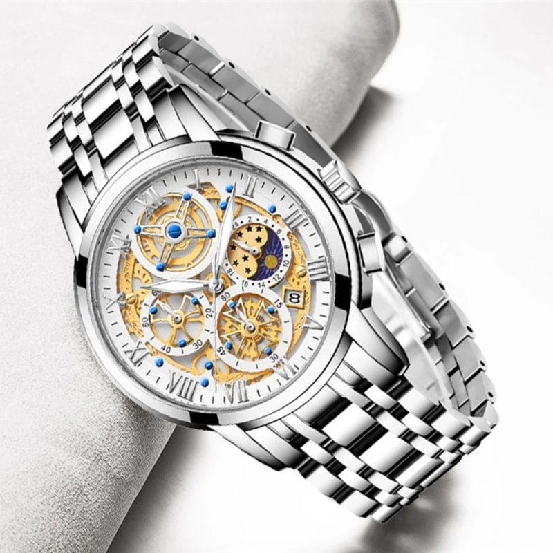 Montre Chronographe Femme Cadran Texturé & Bracelet Métallique - vue 6 - Montrelio