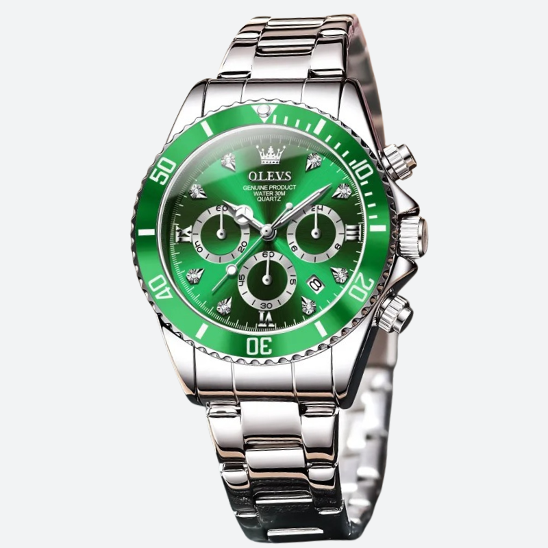 Montre Chronographe Femme Cadran Vert Impérial & Acier Miroir - vue 1 - Montrelio