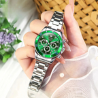 Montre Chronographe Femme Cadran Vert Impérial & Acier Miroir - vue 3 - Montrelio
