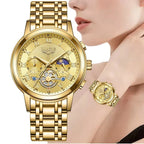 Montre Chronographe Femme Dorée Phase Lunaire - vue 2 - Montrelio
