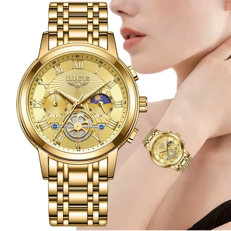 Montre Chronographe Femme Dorée Phase Lunaire - vue 2 - Montrelio