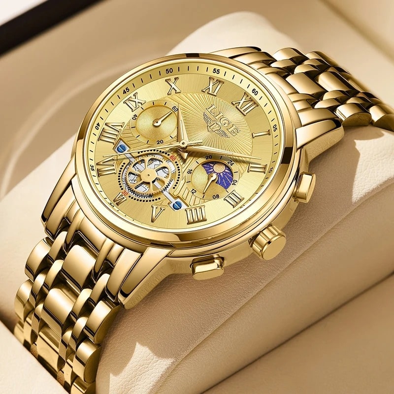 Montre Chronographe Femme Dorée Phase Lunaire - vue 3 - Montrelio