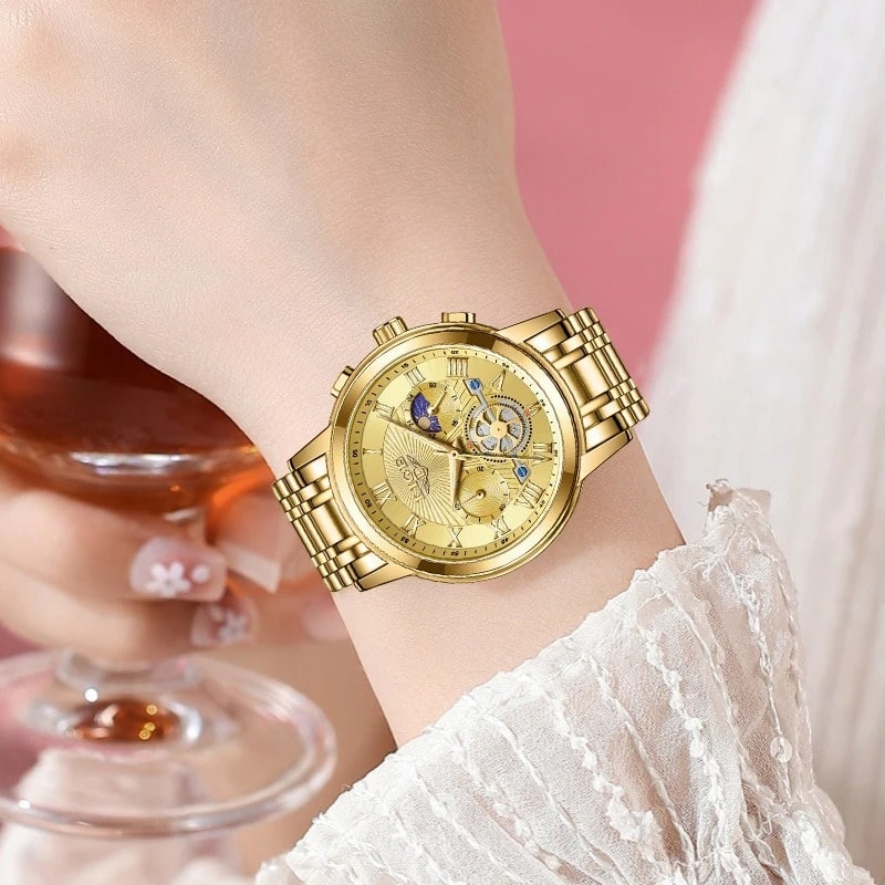 Montre Chronographe Femme Dorée Phase Lunaire - vue 5 - Montrelio