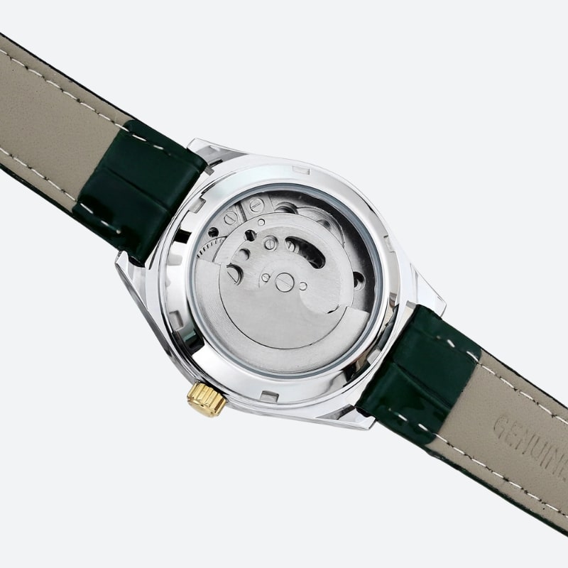 Dos de la montre automatique femme squelette dévoilant le mouvement mécanique - Montrelio