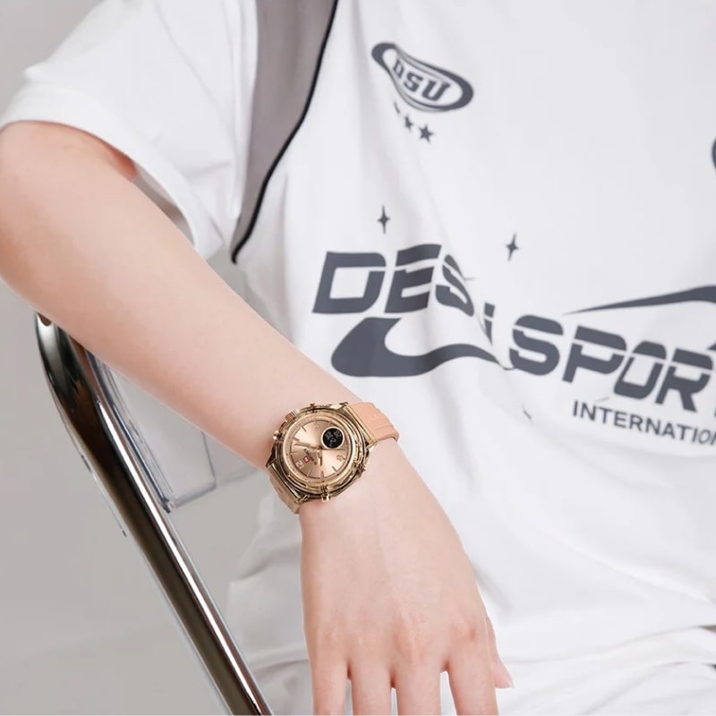 Montre Chronographe Femme Rose Doré Cadran Digital - vue 3 - Montrelio