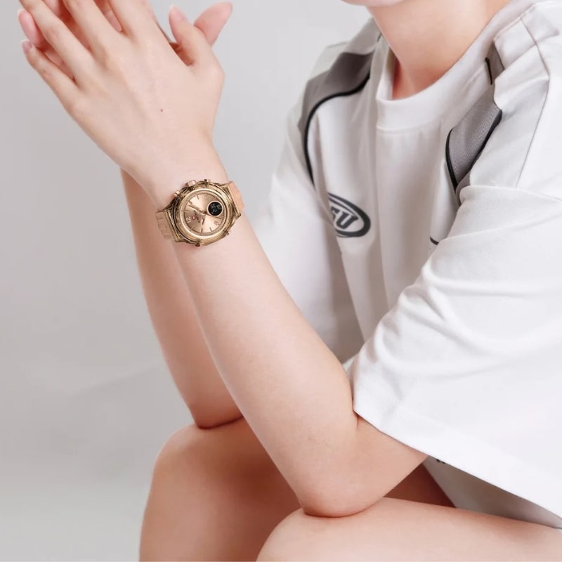 Montre Chronographe Femme Rose Doré Cadran Digital - vue 5 - Montrelio