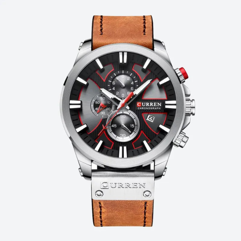 Montre Chronographe Homme à Quartz Boîtier Large Bracelet Cuir - vue 1 - Montrelio