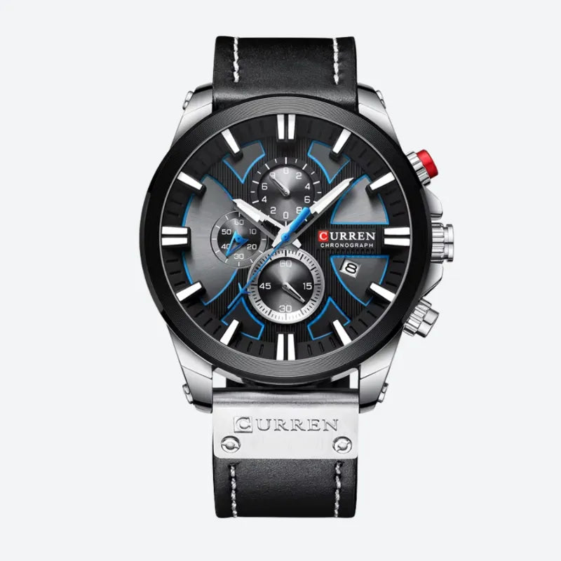 Montre Chronographe Homme à Quartz Boîtier Large Bracelet Cuir - vue 2 - Montrelio