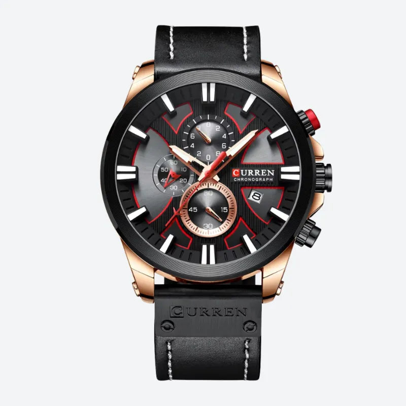 Montre Chronographe Homme à Quartz Boîtier Large Bracelet Cuir - vue 3 - Montrelio