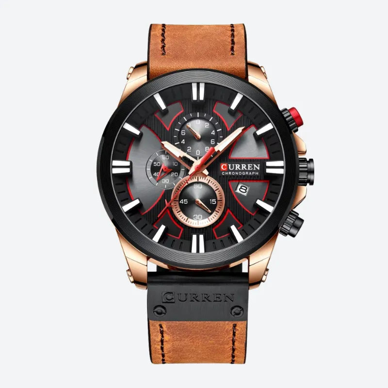 Montre Chronographe Homme à Quartz Boîtier Large Bracelet Cuir - vue 4 - Montrelio